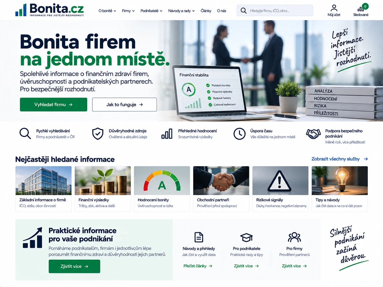 Ilustrační návrh pro Bonita.cz: informační portál o bonitě a finanční stabilitě firem